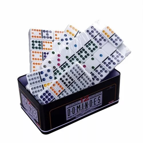 Juego de Domino Profesional 91 Piezas Doble 12 Caja metalica Juega Hasta 13 Personas