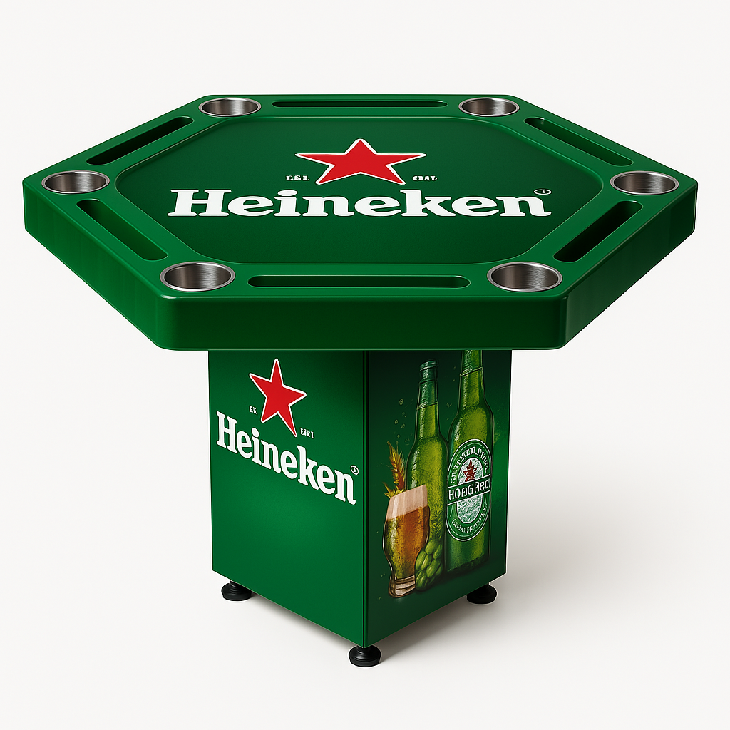 Mesa de Poker Hexagonal Heineken en Madera y Vinilo Laminado