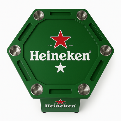 Mesa de Poker Hexagonal Heineken en Madera y Vinilo Laminado